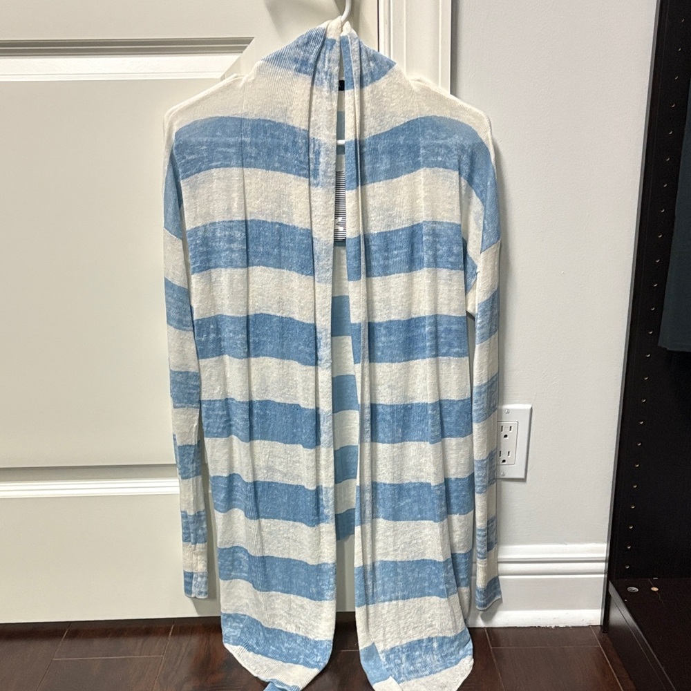 Splendid Blue and White Striped Gauzy Cardigan